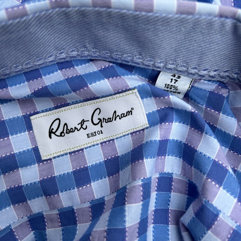 Robert Graham Mens Long Sleeve Button Down Blue/Pink Checkered Shirt Sz 43-17 XL - Picture 4 of 6